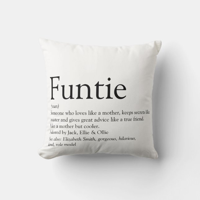  Funny Typographic Funtie Aunt Auntie Definition Cushion (Front)