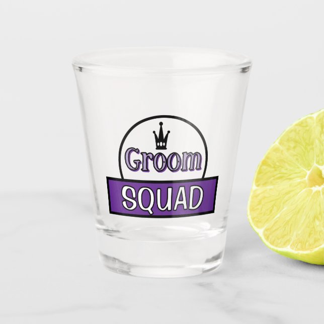 Funny typography "Groom squad" personalised text  Shot Glass (Front)