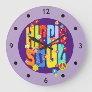 Funny Typography - HIPPIE SOUL 1 Large Clock