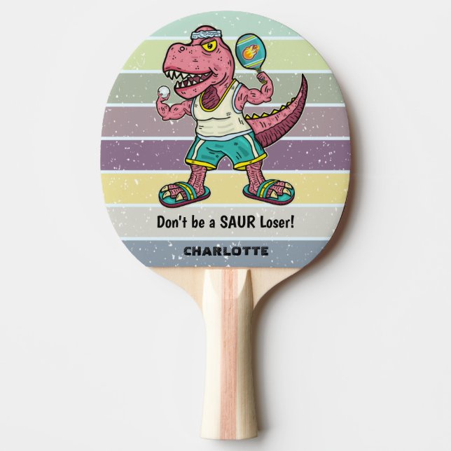 Funny Tyrannosaurus Rex Pink T-Rex Retro Custom Ping Pong Paddle (Front)