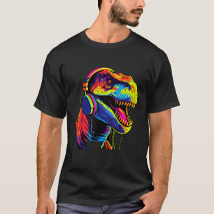 Funny Tyrannosaurus Rex With Head Phones Colourful T-Shirt