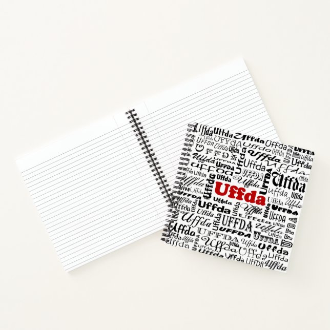 Funny Uffda Norwegian Expression Black & Red Text Notebook (Inside)