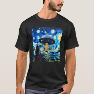 Funny UFO Abduction Alien Starry Night Art Out of T-Shirt