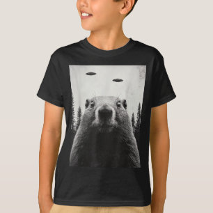 Funny Ufo Alien Abduct Groundhog Cute Woodchuck Gr T-Shirt