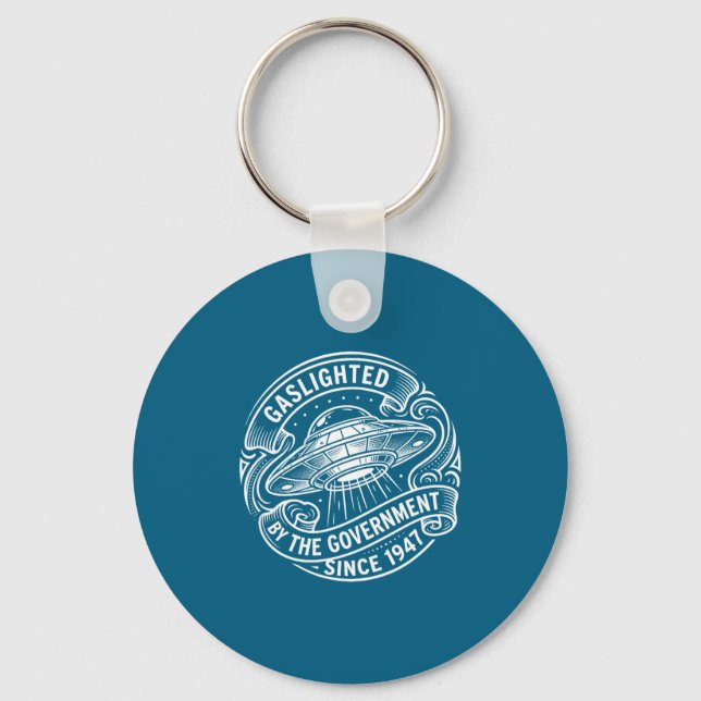 Funny Ufo Alien Gaslighted Government Artwork Key Ring (Front)