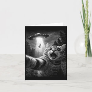 Funny UFO Cat Selfie Alien Abduction Graphic Gift Card