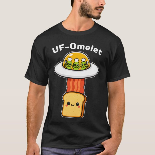 Funny UFO Food Pun Kawaiioast UFOmelet Alien girl T-Shirt (Front)