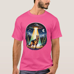 Funny UFO German Shepherd Alien Abduction Dog Mum T-Shirt