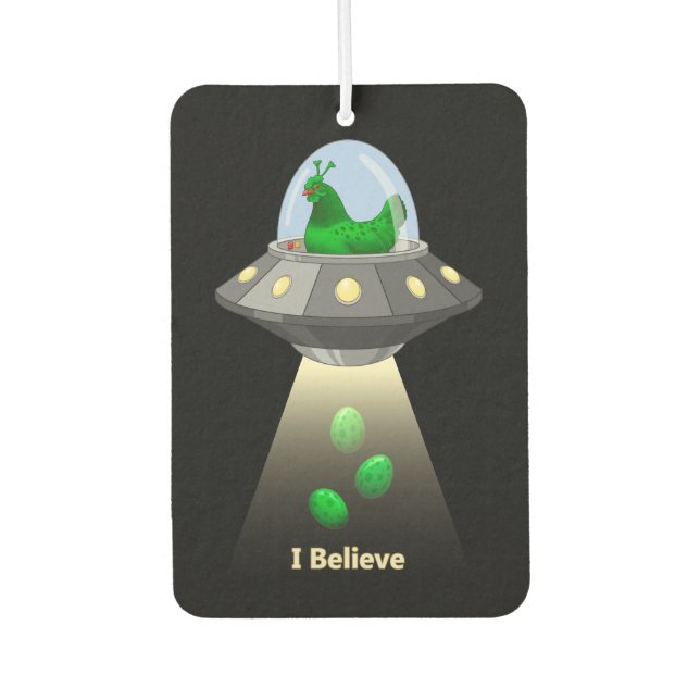 Funny UFO Green Chicken Egg Alien Abduction Car Air Freshener (Front)