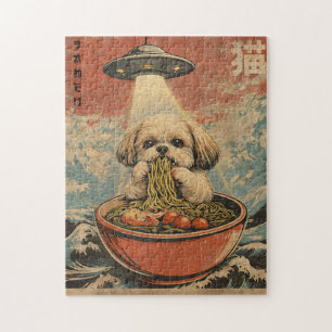 Funny UFO Shih Tzu Ramen Vintage Japanese Puzzle