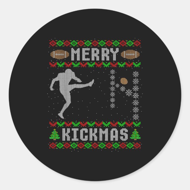 Funny Ugly Christmas Football Srt Team Kicker  Classic Round Sticker (Front)