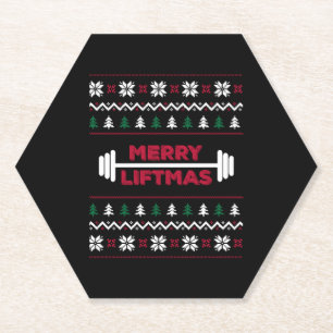 Funny Ugly christmas lifting gym graphic - Paper Coaster