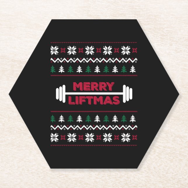 Funny Ugly christmas lifting gym graphic - Paper Coaster (Front)