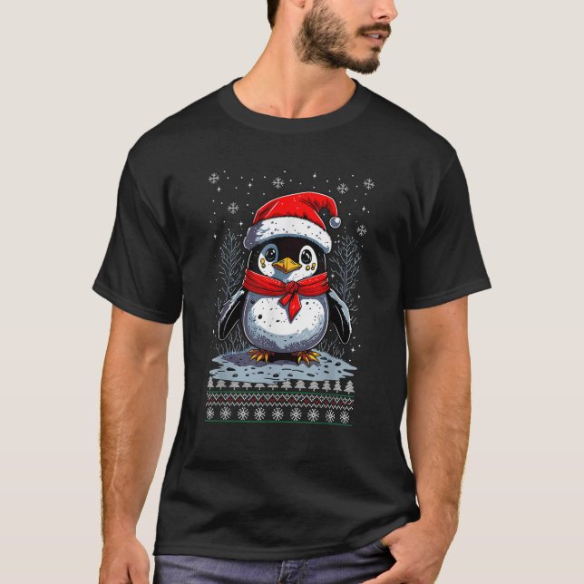 Funny Ugly Christmas Penguin With Sunglasses Snowf T-Shirt (Front)