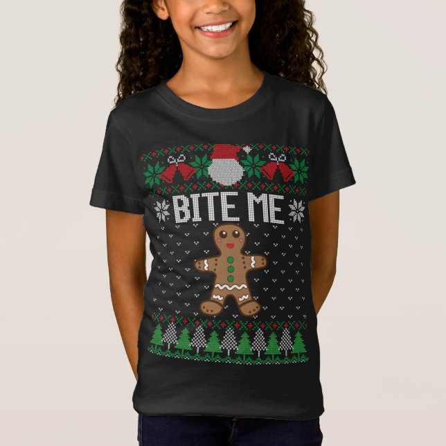Funny Ugly Christmas Sweater Bite Me Gingerbread M (Front)