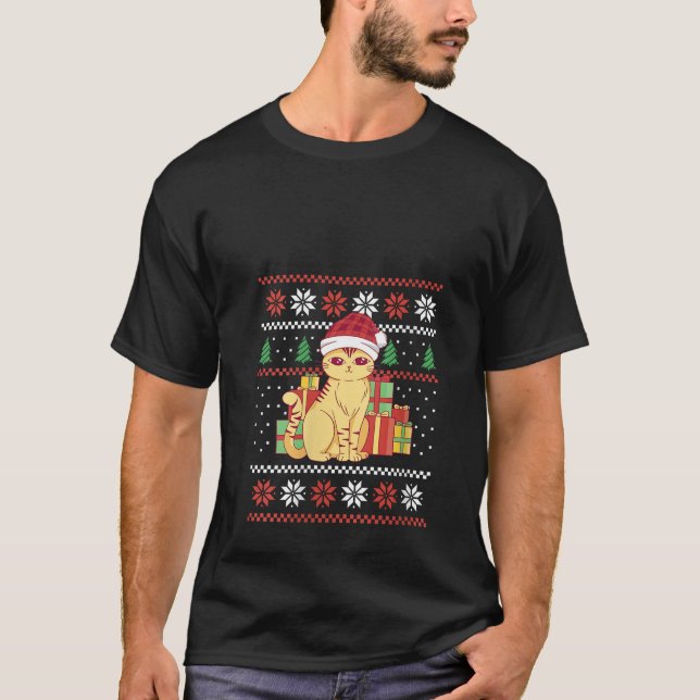 Funny Ugly Christmas Sweater Cat Design Xmas Men W (Front)