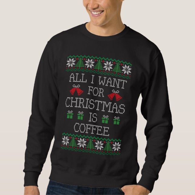 Funny Ugly Christmas Sweater Coffee Knit Script (Front)