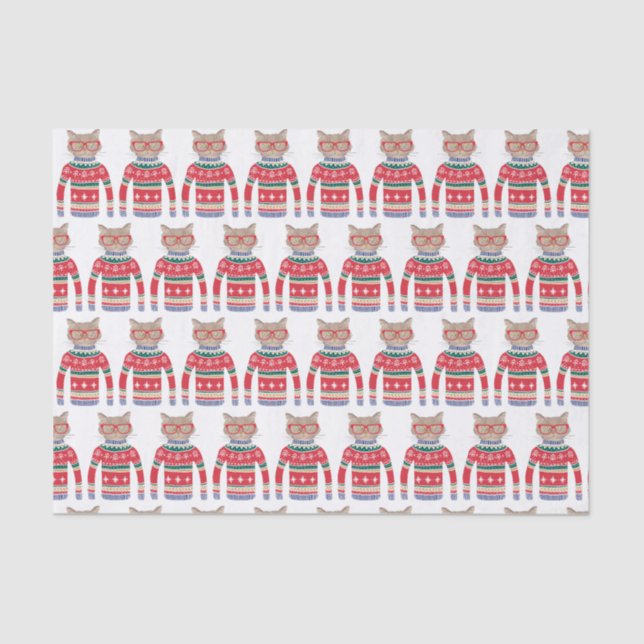 Funny Ugly Christmas Sweater, Cute Cat Lover Tissue Paper (Front)