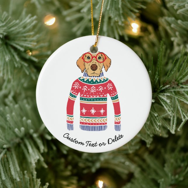 Funny Ugly Christmas Sweater, Dog Wearing Glasses Ceramic Tree Decoration (Tree)