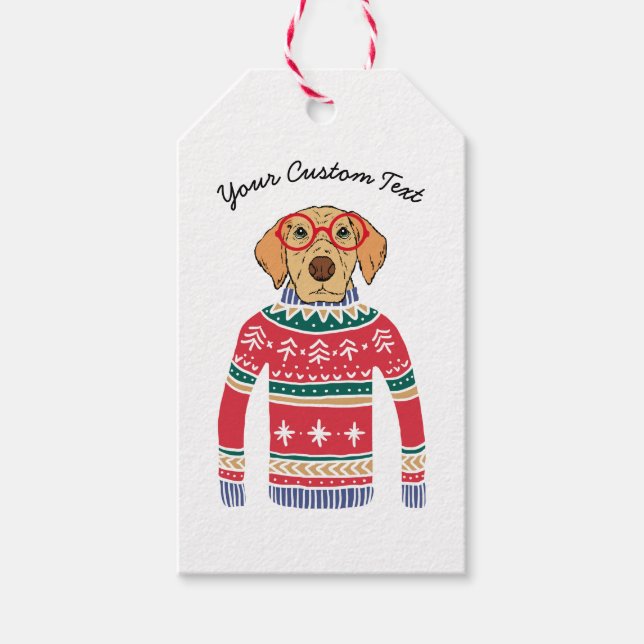 Funny Ugly Christmas Sweater, Dog Wearing Glasses Gift Tags (Front)