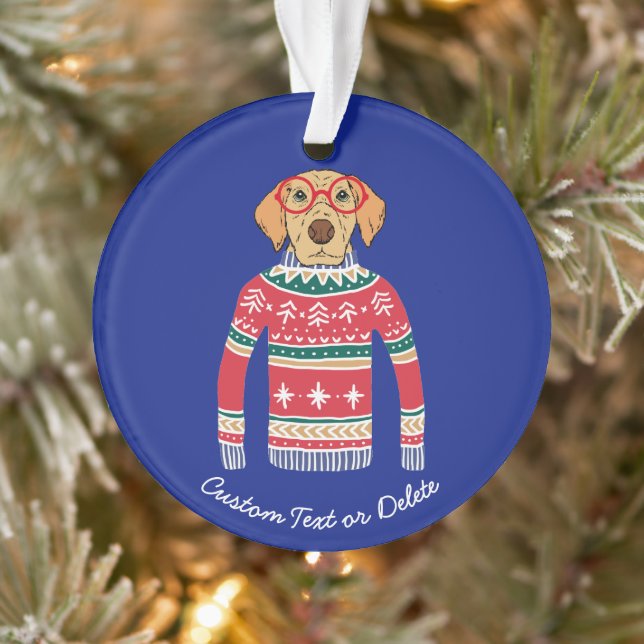 Funny Ugly Christmas Sweater, Dog Wearing Glasses Ornament (Tree)