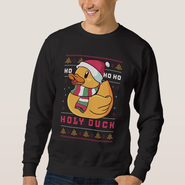 Funny Ugly Christmas Sweater Duck Pun Ho Ho Ho (Front)