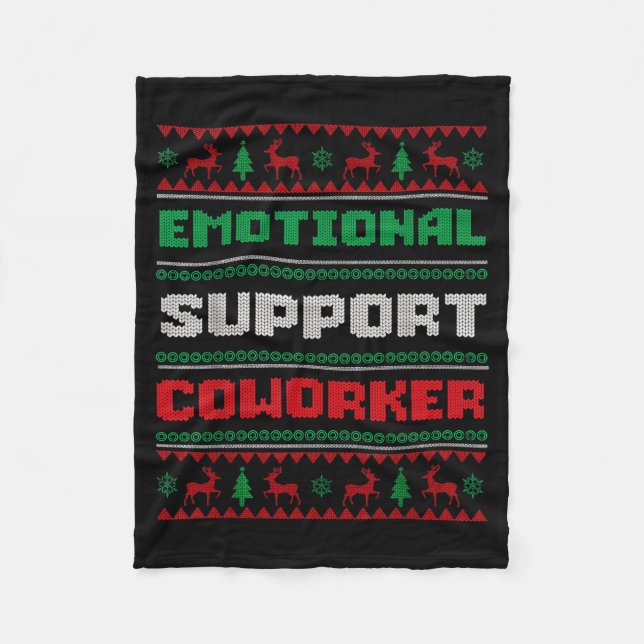 Funny Ugly Christmas Sweater Emotional Suprt Cowor Fleece Blanket (Front)