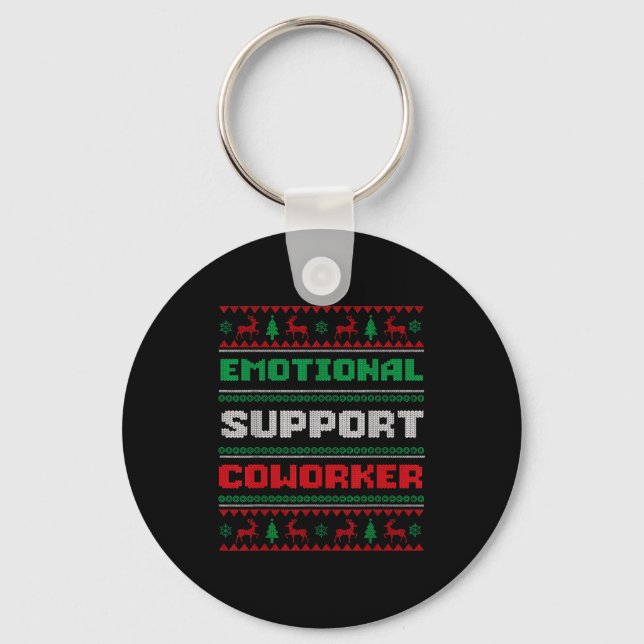 Funny Ugly Christmas Sweater Emotional Suprt Cowor Key Ring (Front)