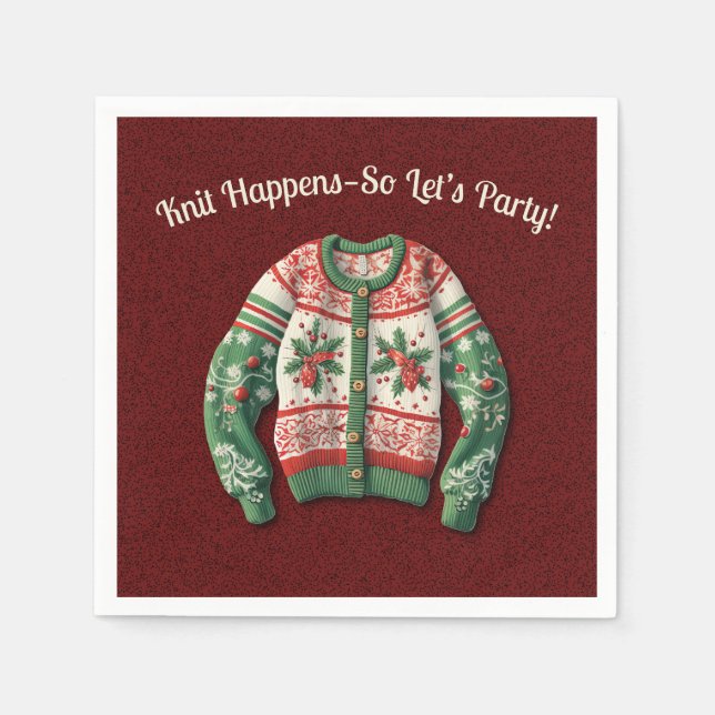 Funny Ugly Christmas Sweater Holiday Party Napkin (Front)