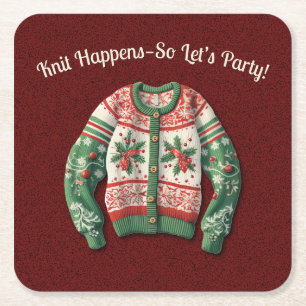 Funny Ugly Christmas Sweater Holiday Party Square Paper Coaster