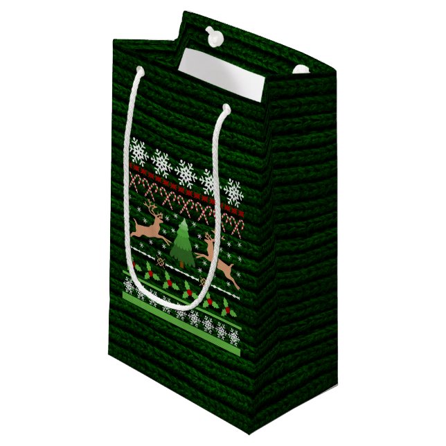 Funny Ugly Christmas Sweater Inspired Small Gift Bag (Front Angled)