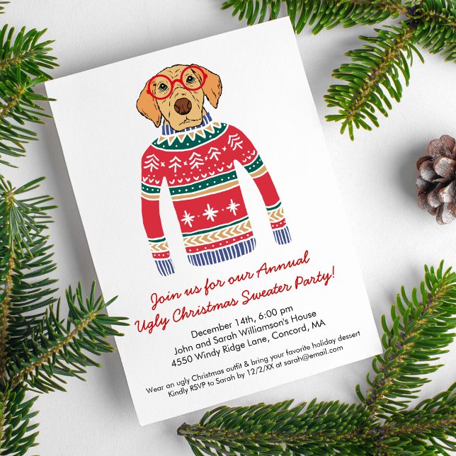 Funny Ugly Christmas Sweater Party Cute Dog Invitation (Creator Uploaded)