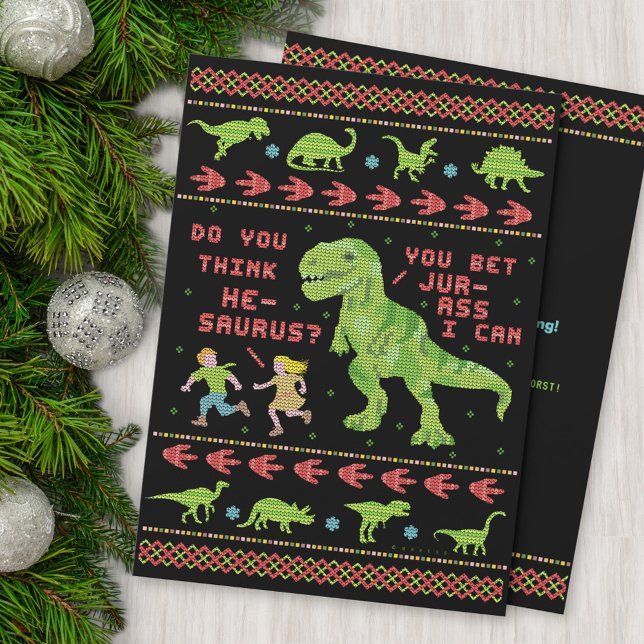 Funny Ugly Christmas Sweater Party T Rex Dinosaur Invitation (Creator Uploaded)