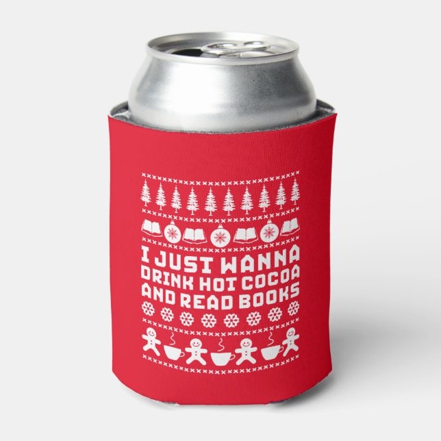 Funny Ugly Christmas Sweater Read Books Reading Can Cooler (Can Front)