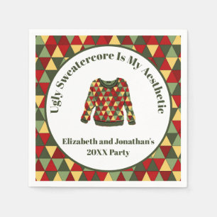Funny Ugly Christmas Sweater Red Green Gold Napkin