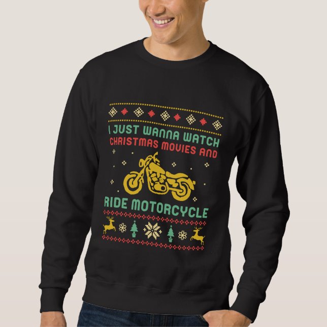 Funny Ugly Christmas Sweater Ride Motorcycle Biker (Front)