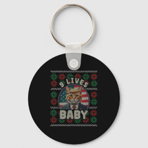 Funny Ugly Christmas Sweater Trump Cat Nine Lives Key Ring