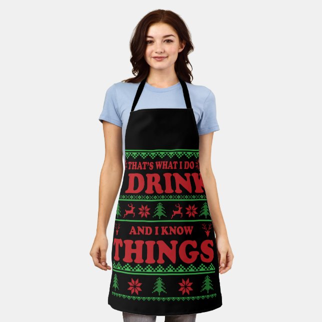 Funny ugly christmas sweater whiskey sayings apron (Worn)