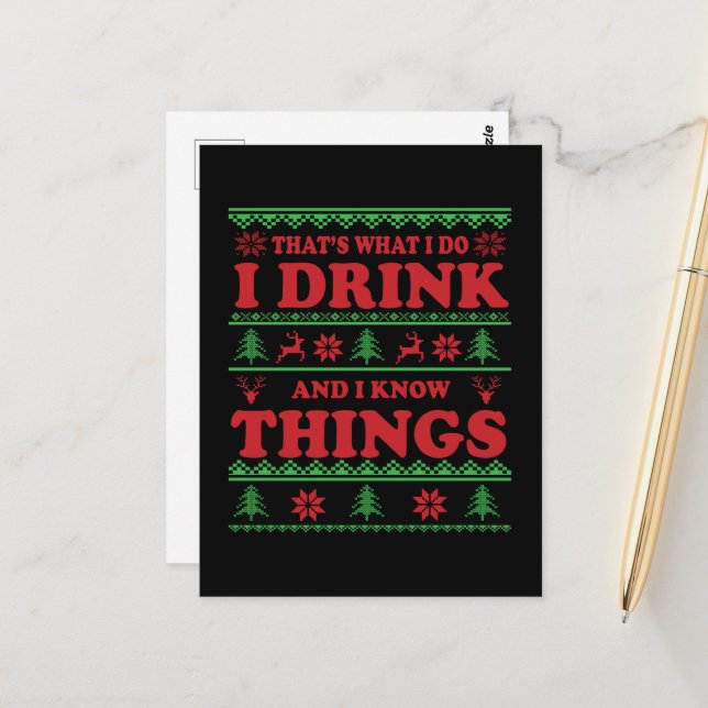 Funny ugly christmas sweater whiskey sayings postcard (Front/Back In Situ)