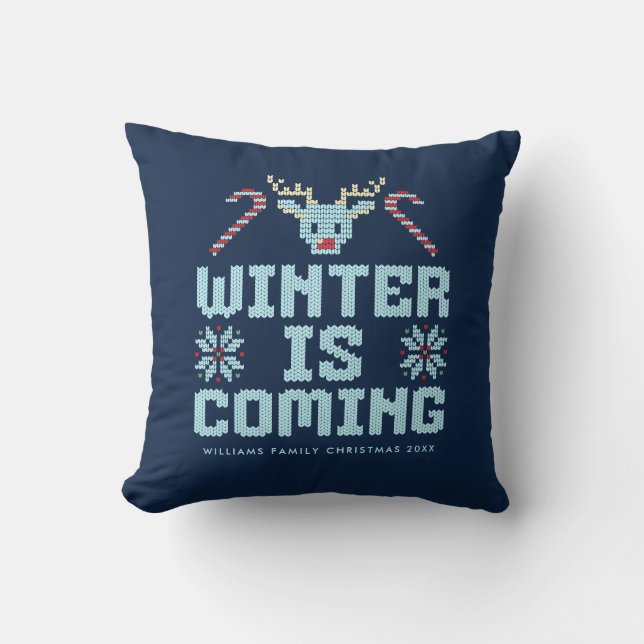 Funny Ugly Christmas Sweater Winter is Coming Cushion (Front)