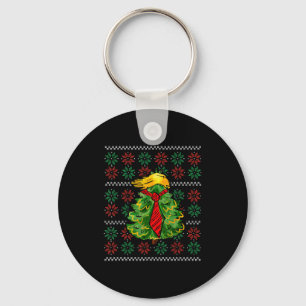 Funny Ugly Christmas Sweater Xmas Tree Trump Hair Key Ring