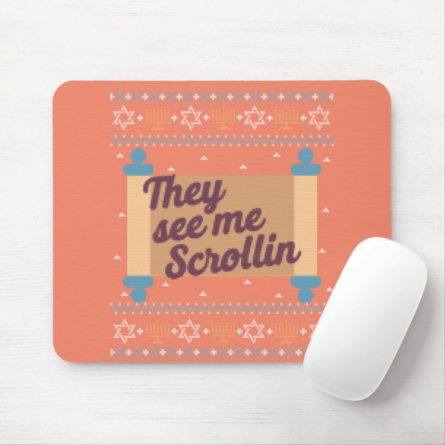 Funny Ugly Hanukkah See Me Scrollin Tee Mouse Mat (With Mouse)
