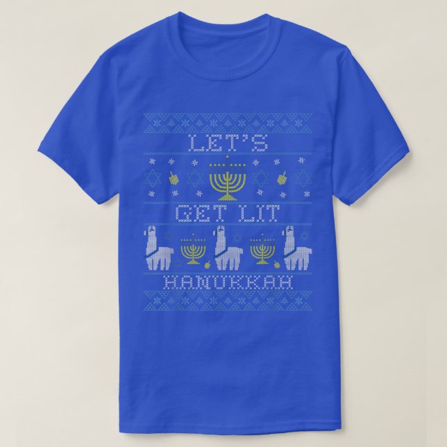 Funny Ugly Hanukkah Sweater Lets Get Lit Llama Men (Design Front)