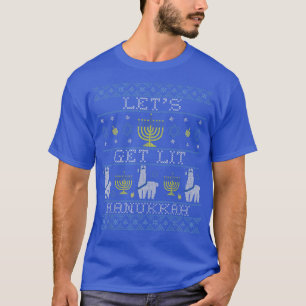 Funny Ugly Hanukkah Sweater Lets Get Lit Llama Men