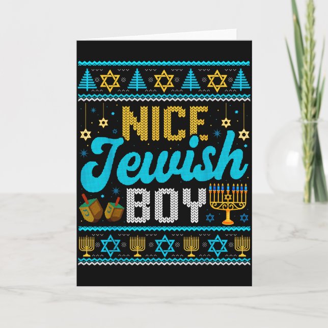 Funny Ugly Hanukkah Sweater Nice Jewish Boy Matchi Card (Front)