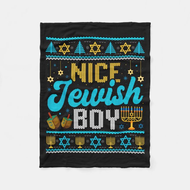 Funny Ugly Hanukkah Sweater Nice Jewish Boy Matchi Fleece Blanket (Front)