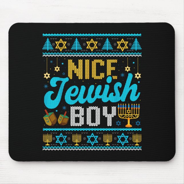 Funny Ugly Hanukkah Sweater Nice Jewish Boy Matchi Mouse Mat (Front)