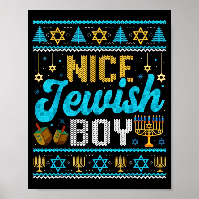 Funny Ugly Hanukkah Sweater Nice Jewish Boy Matchi Poster (Front)