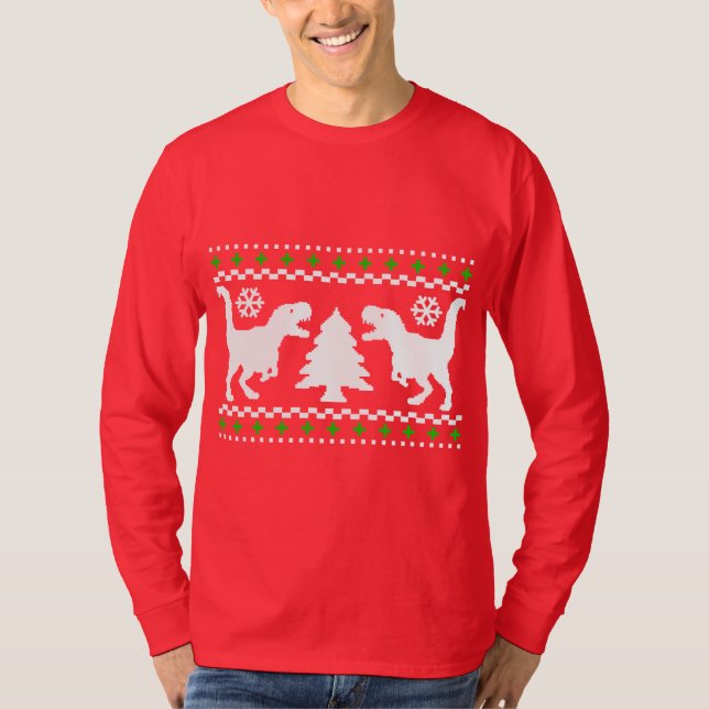 Funny! Ugly Holiday T-Rex Sweater (Front)