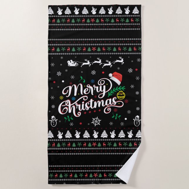 Funny Ugly  Merry Christmas Beach Towel (Front)